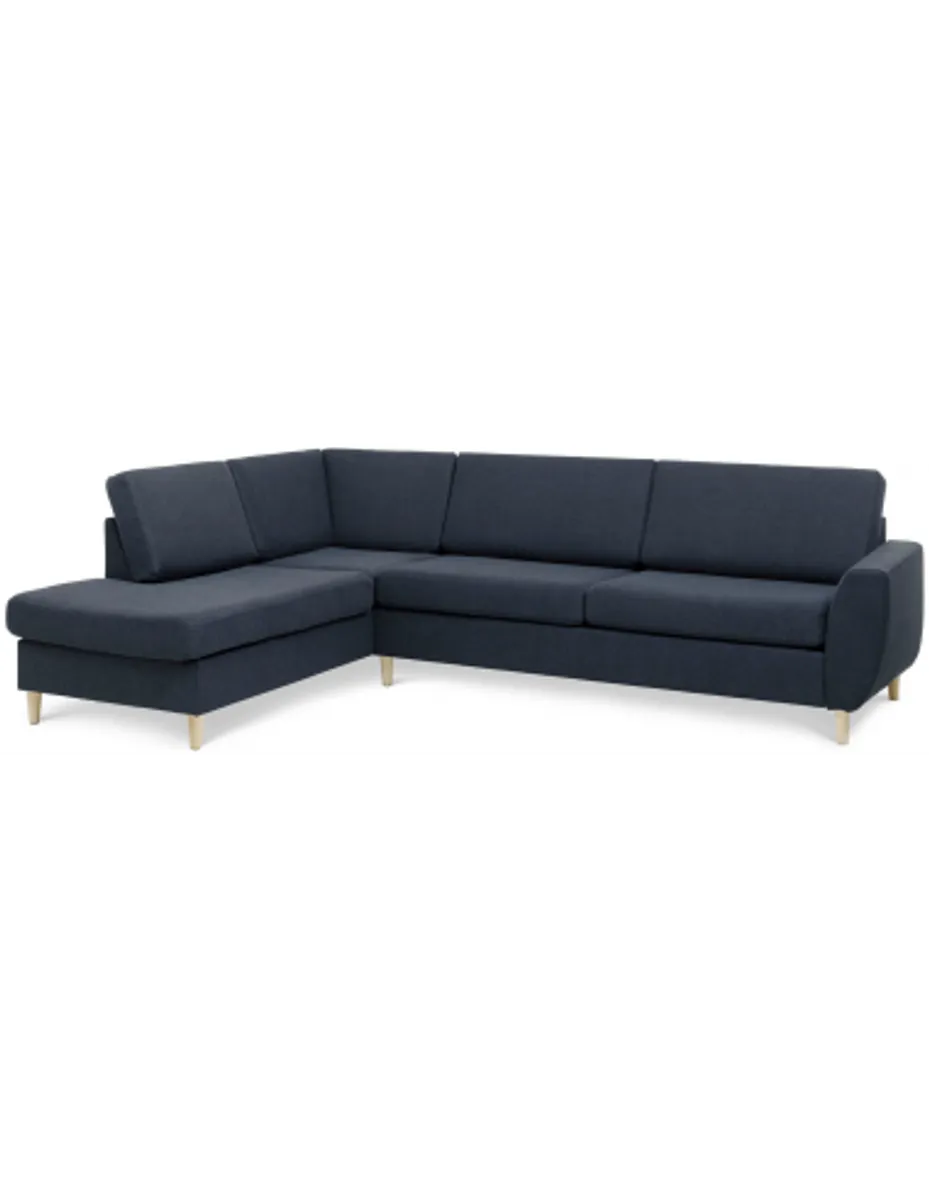 Wendy venstrevendt chaiselongsofa i polyester B279 x D197 cm - Natur/Mørkeblå