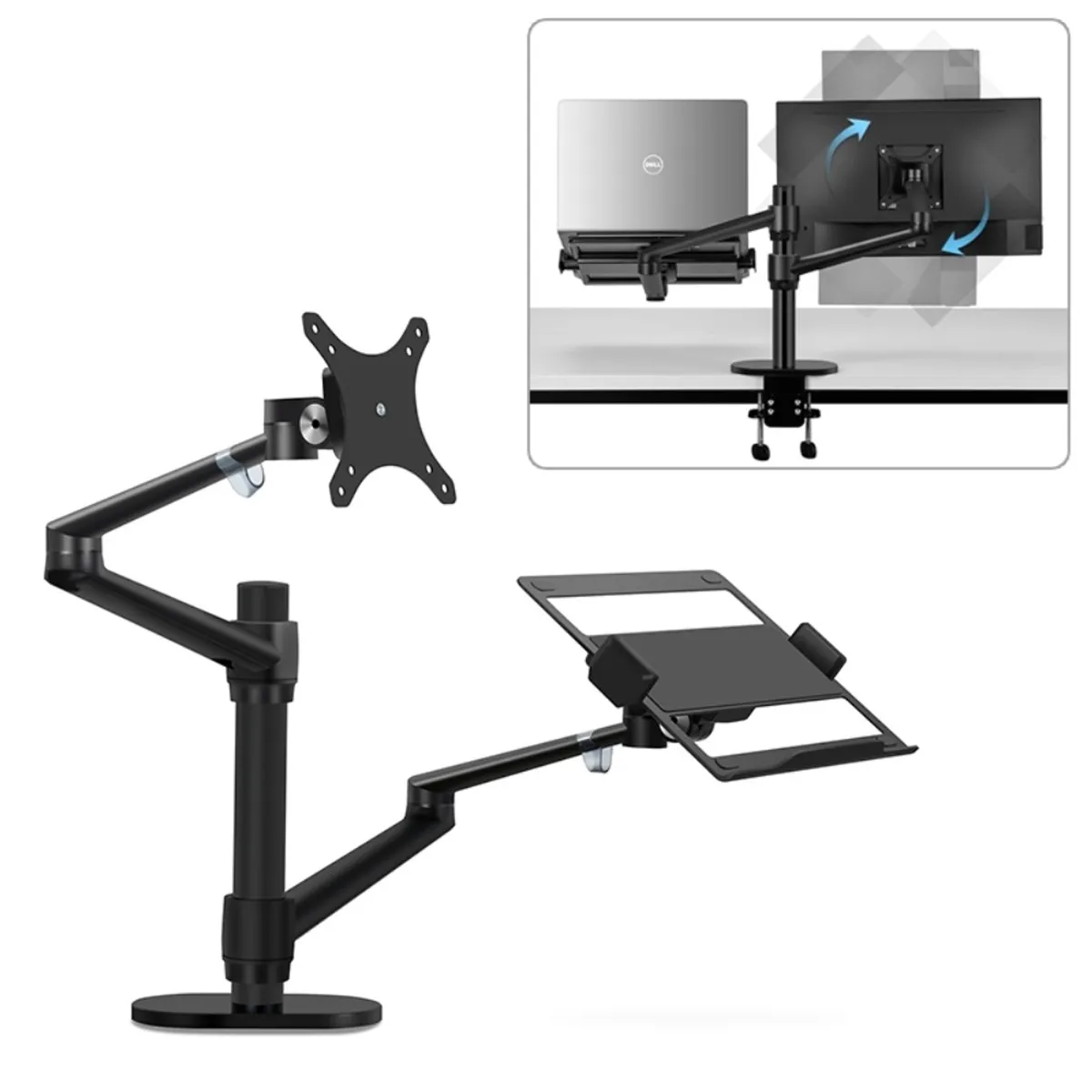 WERGON - Noah - Justerbar Dual Desktop holder - Monitor skærme Max 27 / Laptop 11-17 - Sort