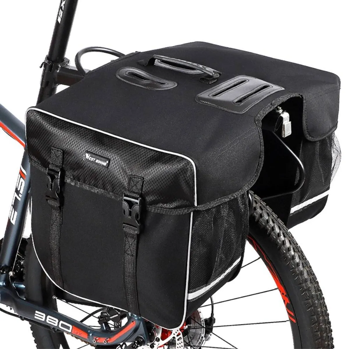 WEST BIKING - Cykeltaske til Baghjul - Dobbelt sidetaske system - 30L - Vandtæt - Sort