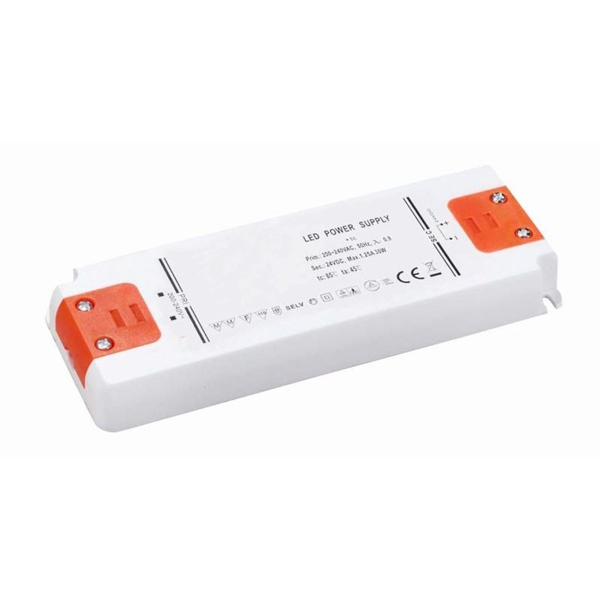 WRKPRO LED Driver / Transformer 30W til DC 24V LED maskinlys (kan omforme fra 200-240V til 24V)