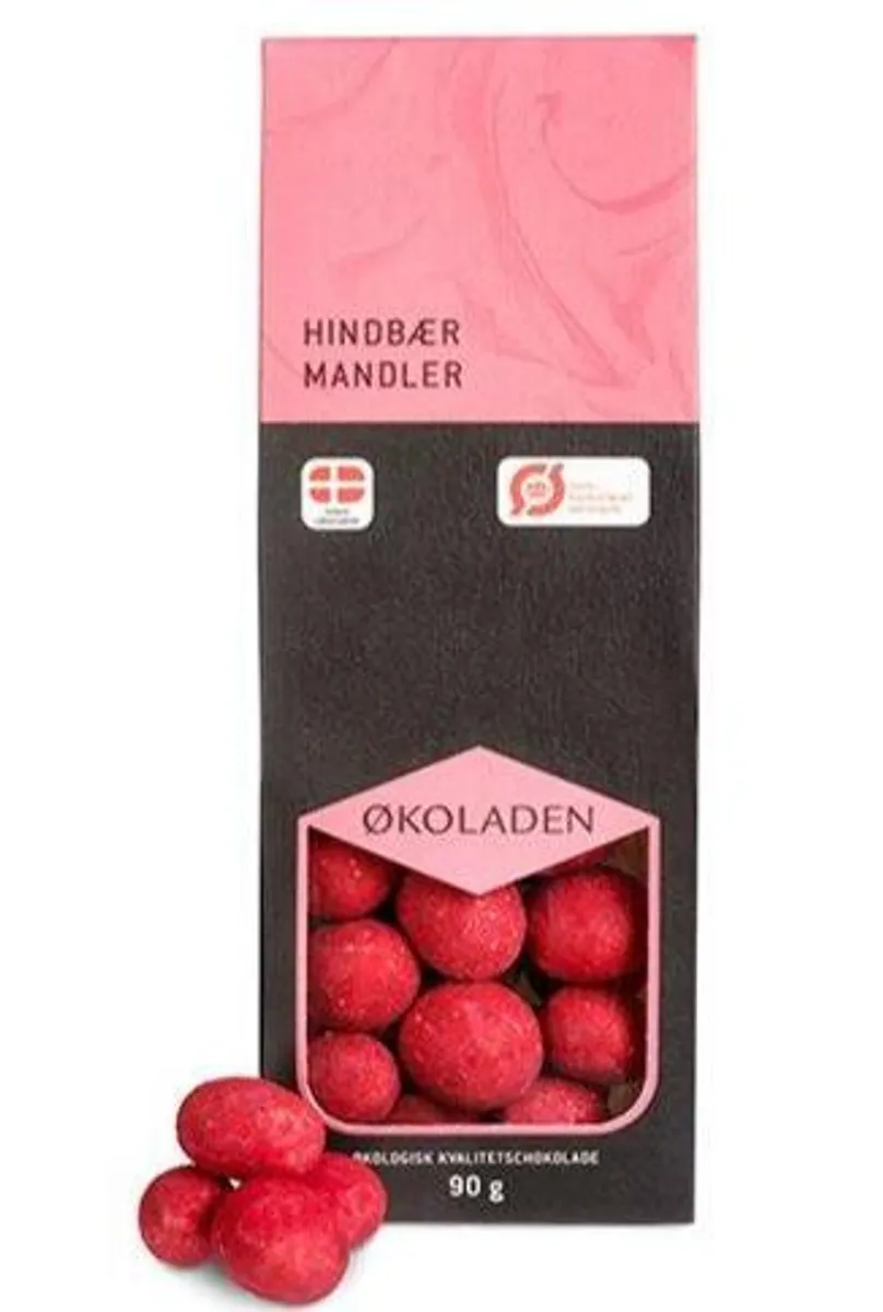 Økoladen Hindbær Mandler, 90g.