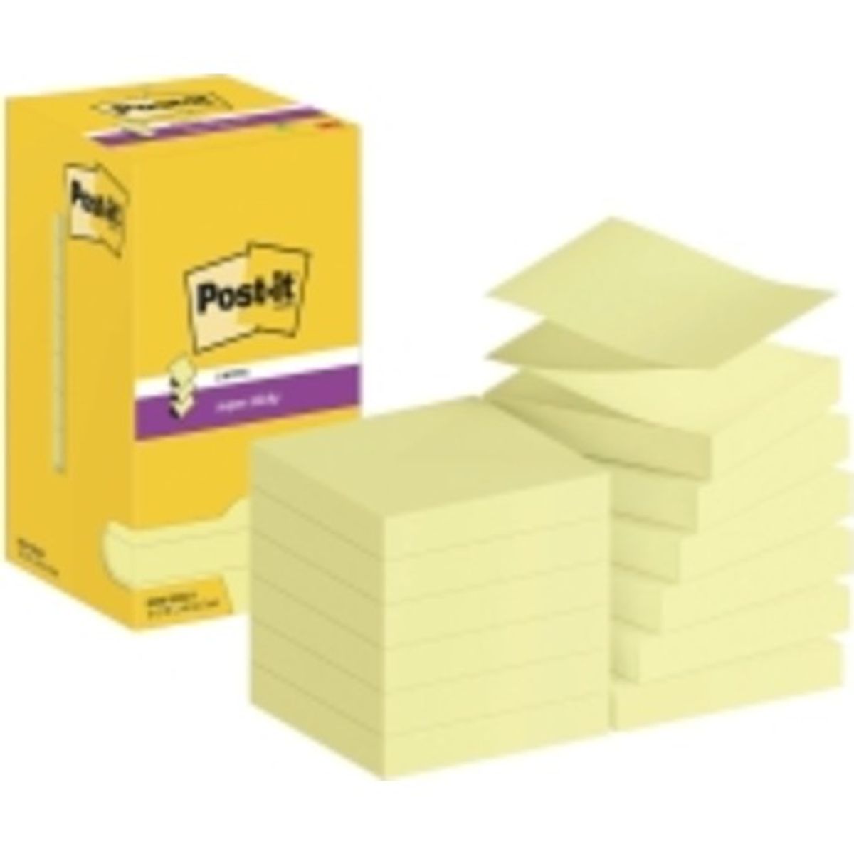 12 stk Post-it Super Sticky Z-Notes, gul, 76 x 76 mm, 12 stk.