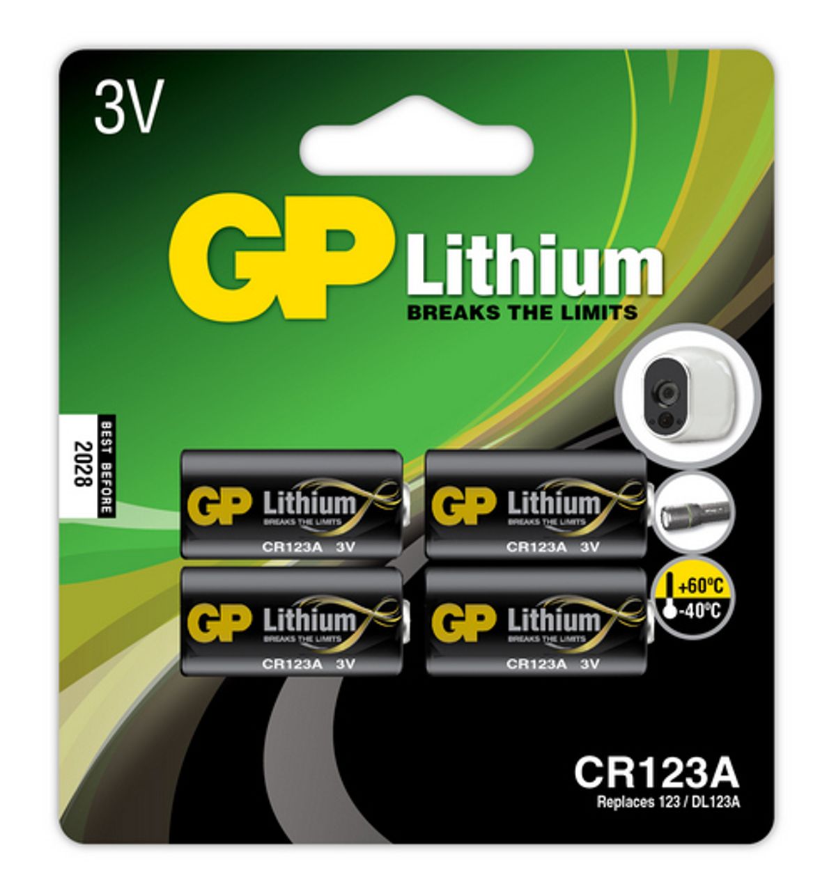 4 stk CR123A batterier / GP Lithium Pro / Fotobatterier