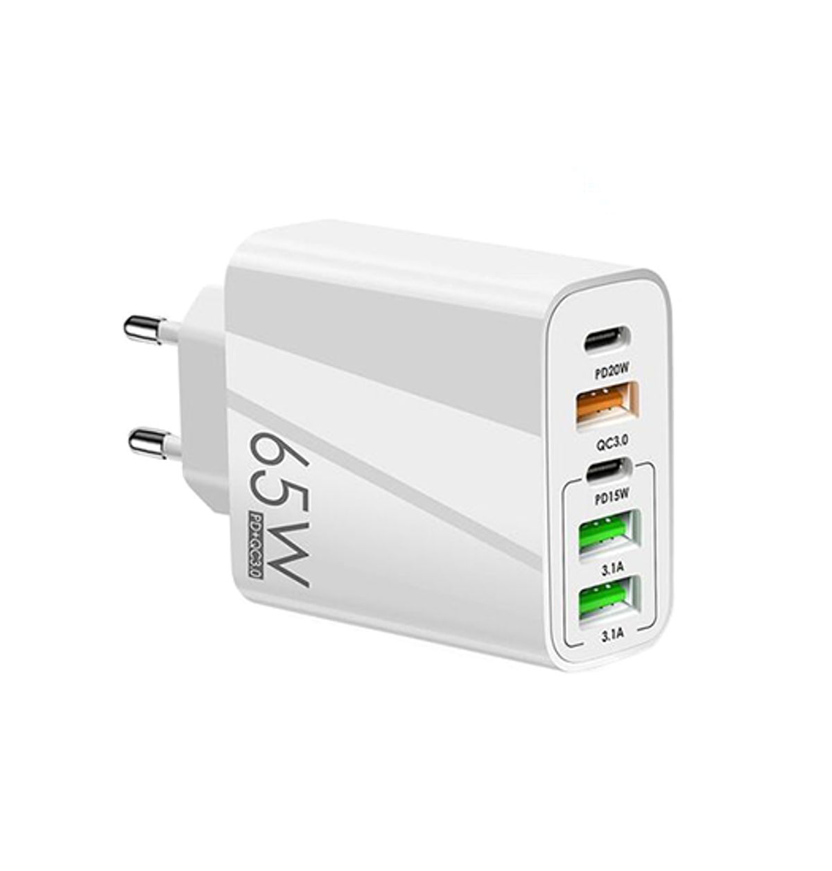 65W QuickCharge 3.0 & PD Multi-Port Vægoplader - Hvid