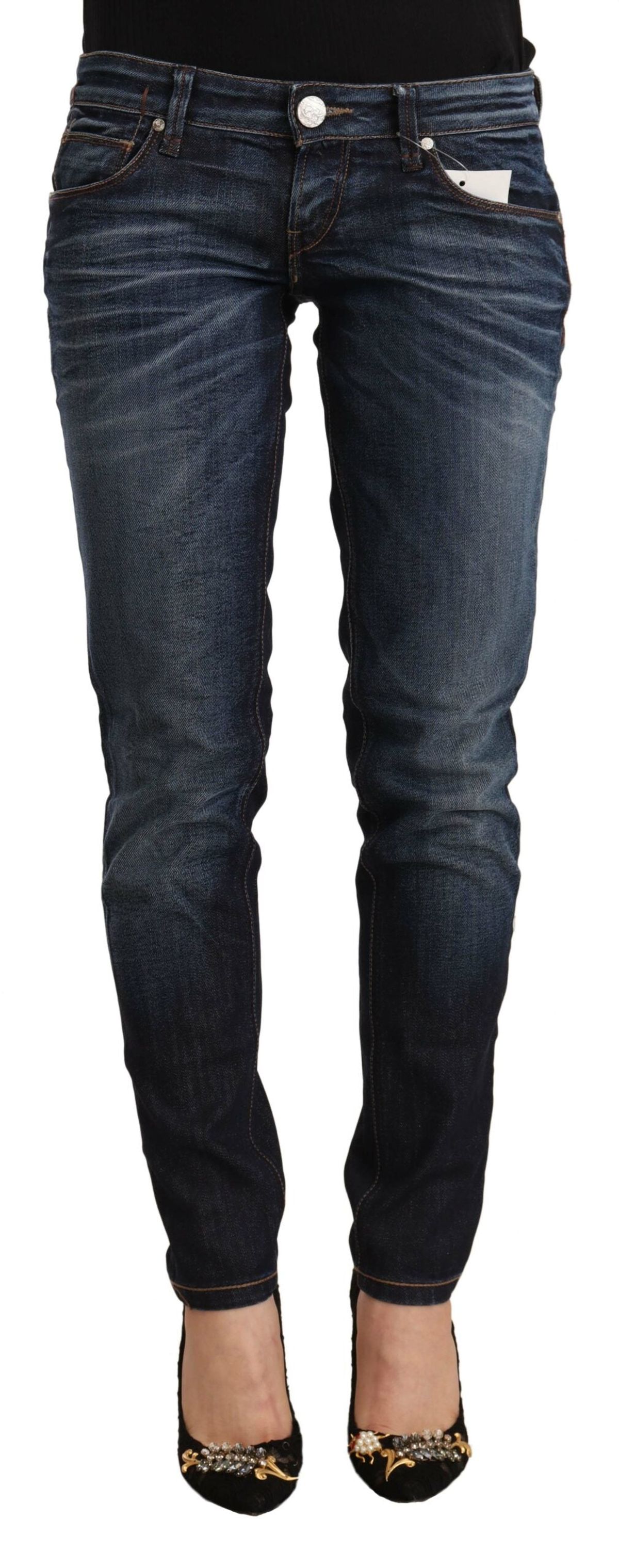 Acht Blå Washed Bomuld Skinny Denim Bukser & Jeans