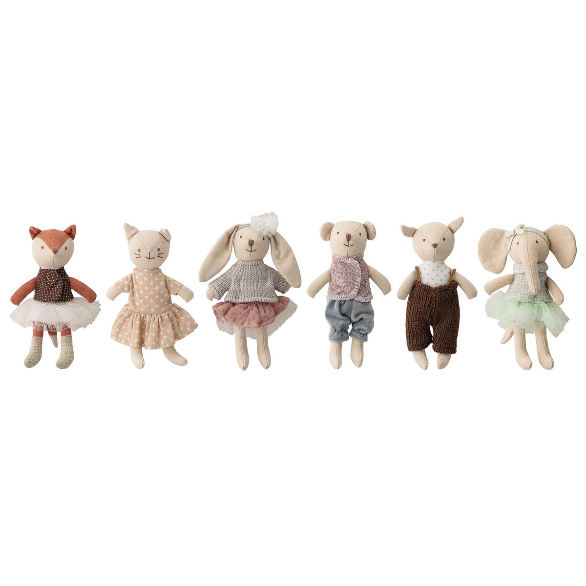 Animal friends Doll, Rosa, Bomuld - L10xH16xW4,5 cm, Set of 6 - Rose / L10xH16xW4,5 cm, Set of 6 / 55% Linen, 45% Cotton, Filling: 100% Polyester