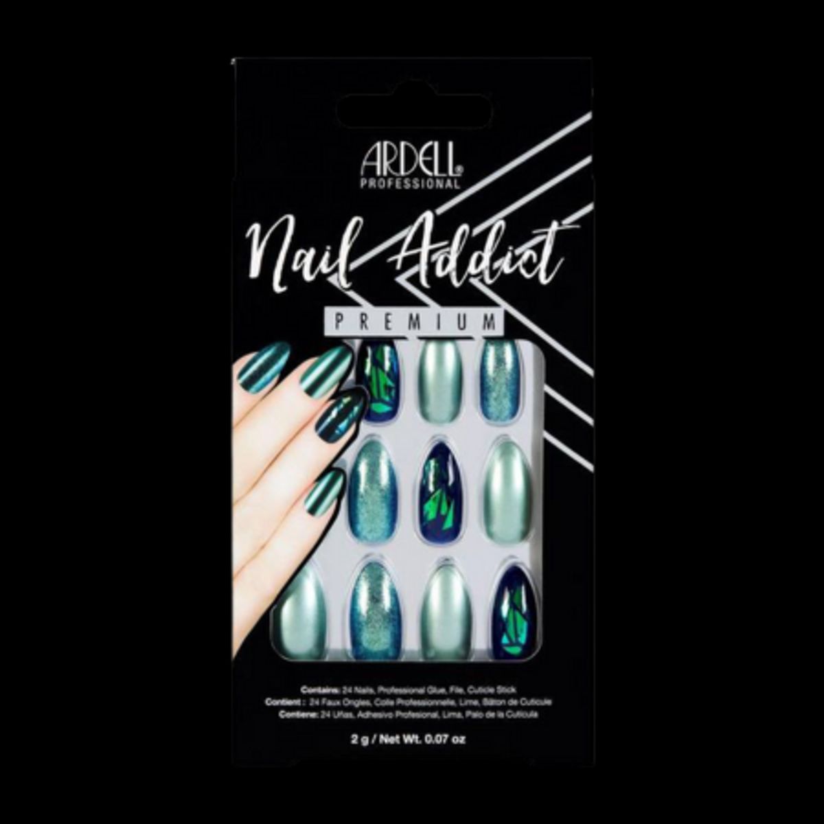 Ardell Nail Addict Green Glitter Chrome Kunstige Negle - 24 stk