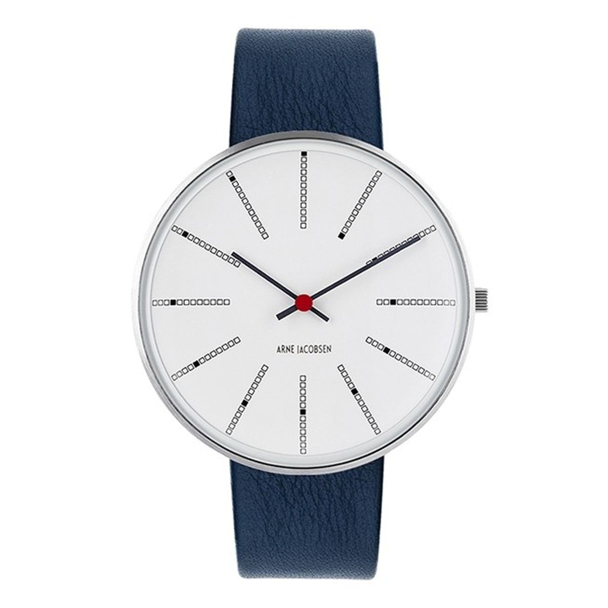 Arne Jacobsen Bankers Watch armbåndsur ø 40mm med navy blå læderrem