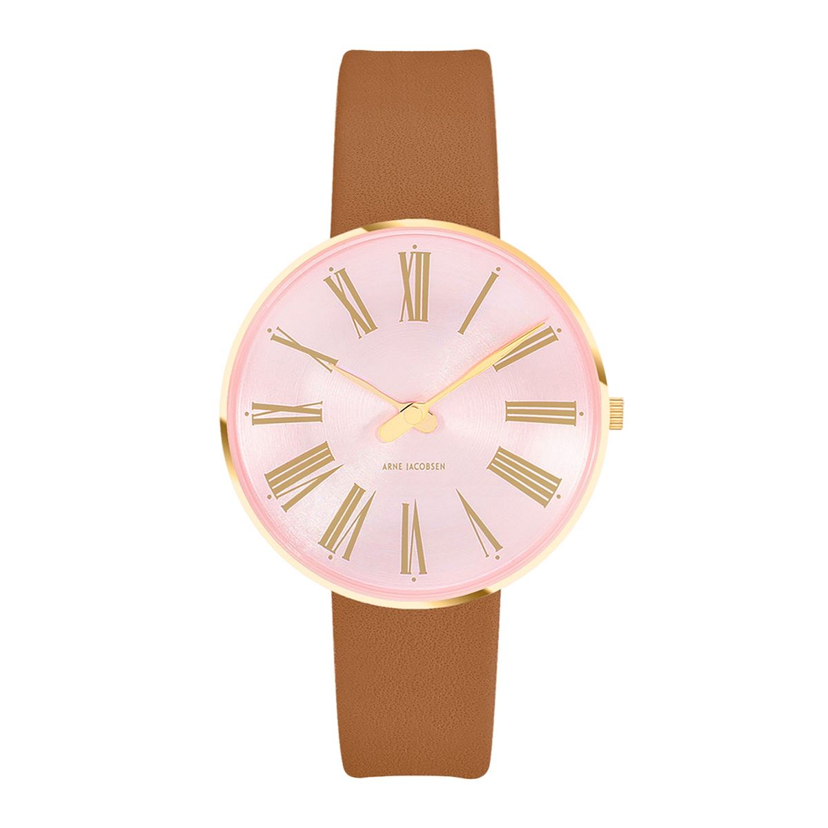 Arne Jacobsen - Roman Orchid Pink ur, 34 mm guld IP/brun læderrem Rustfrit stål