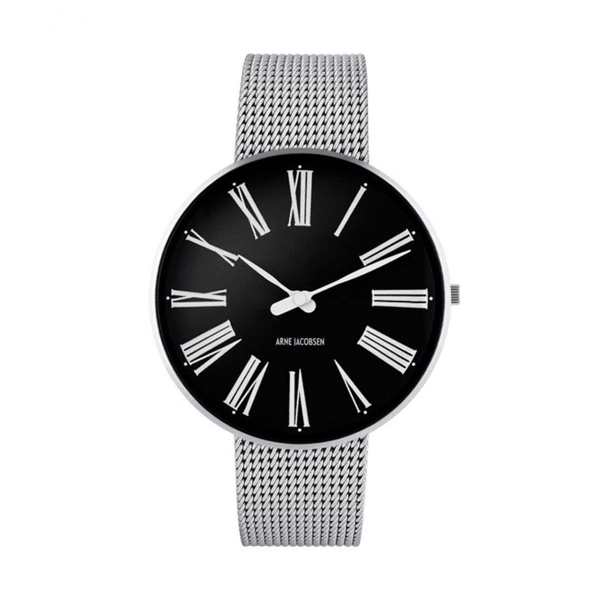 Arne Jacobsen Roman Watch Unisexur, stål med sort skive ø 40mm med mesh lænke