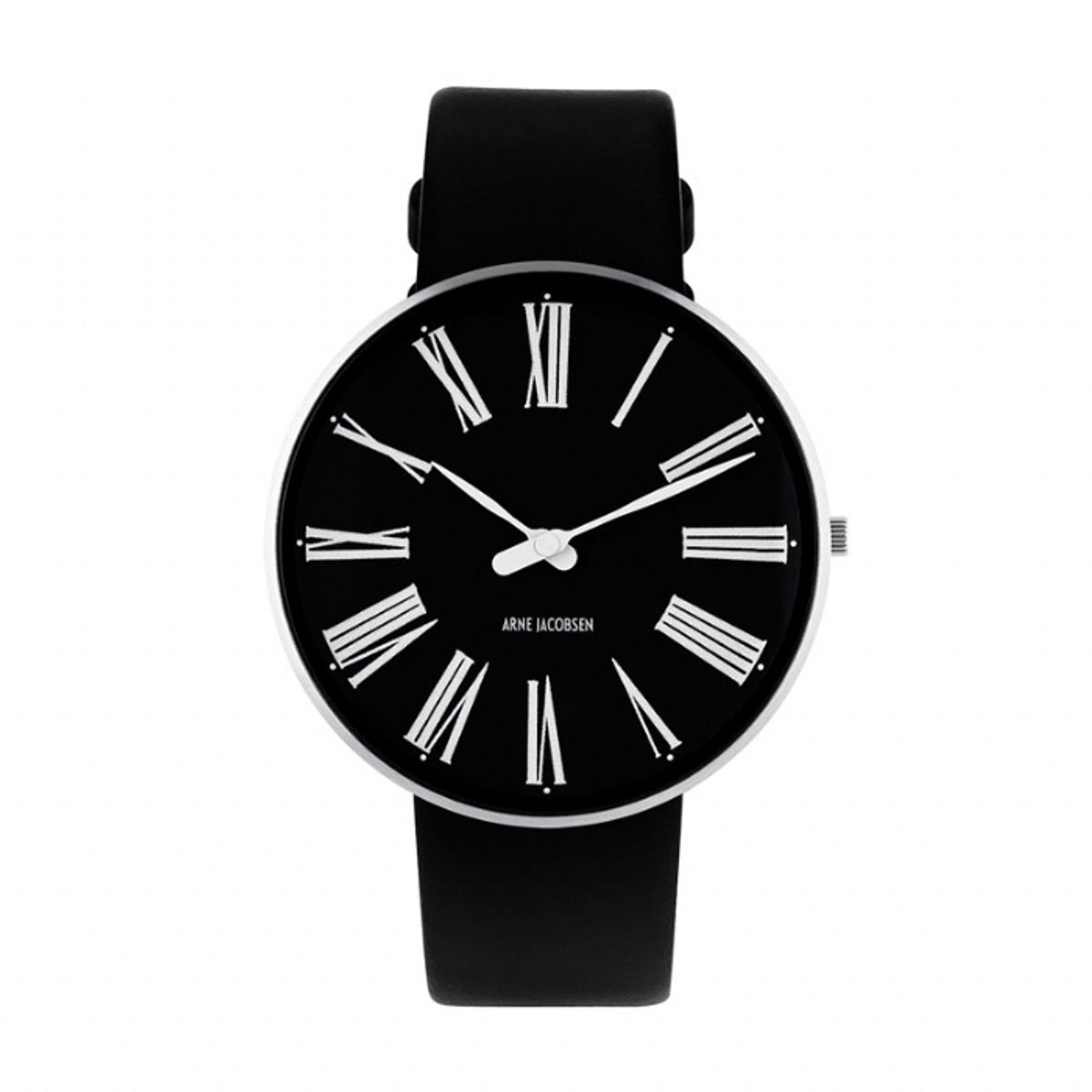 Arne Jacobsen Roman Watch unisexur, ø40 mm med sort rem og sort skive