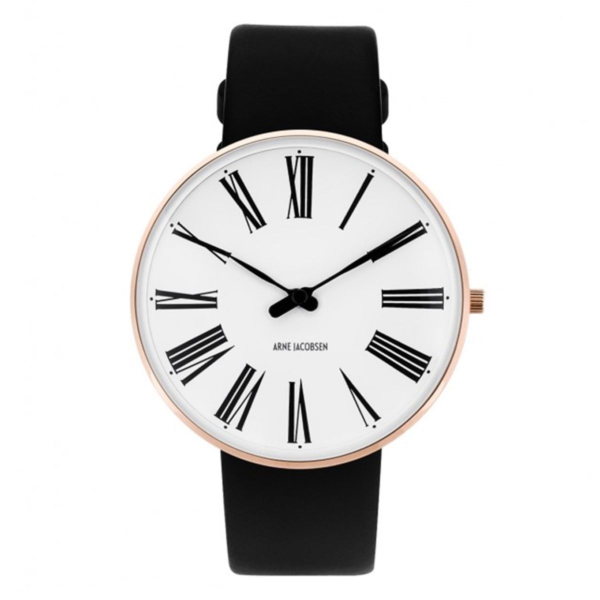 Arne Jacobsen Roman Watch Ø40mm unisexur, rosaforgyldt med sort rem