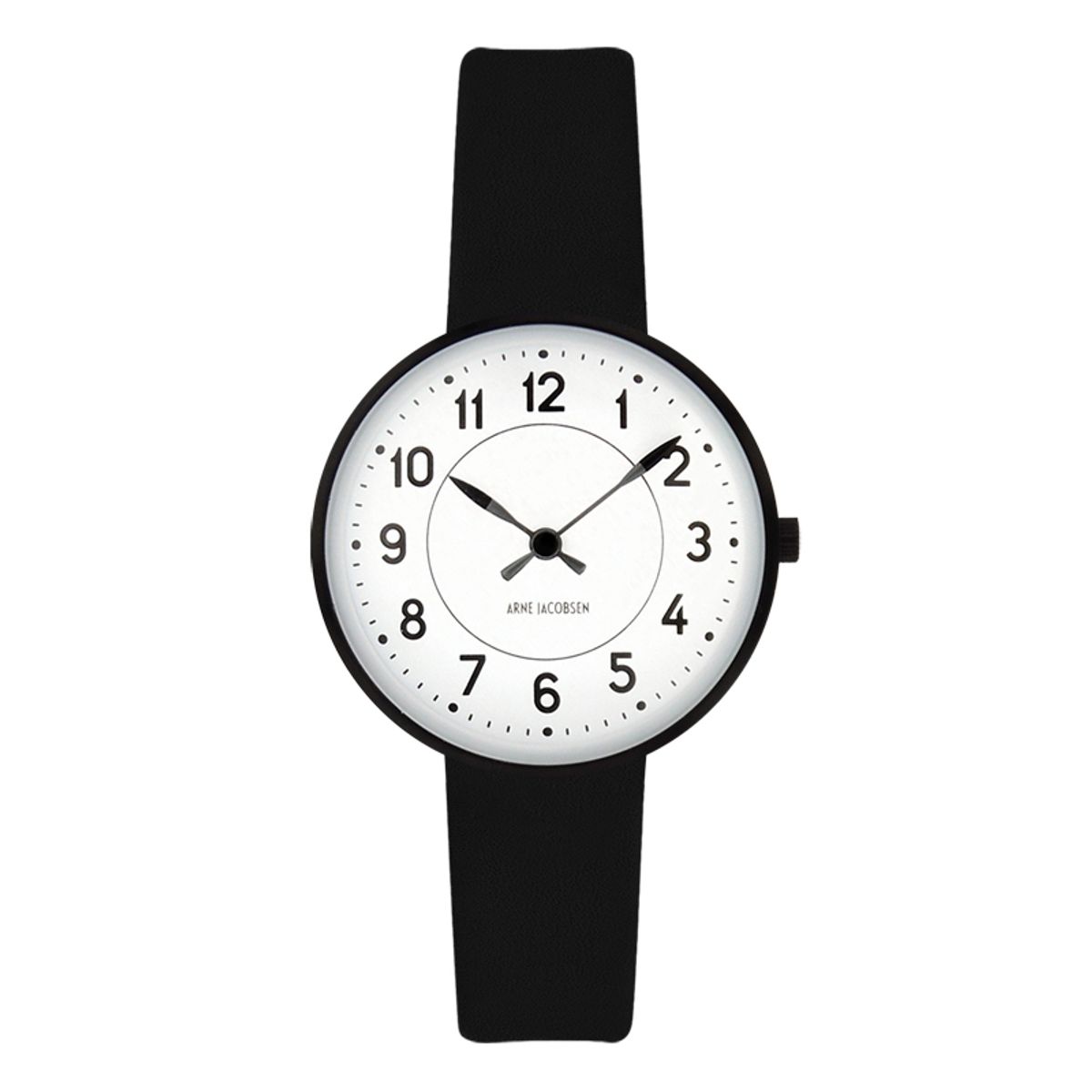 Arne Jacobsen Station Watch armbåndsur, ø30 mm med sort rem