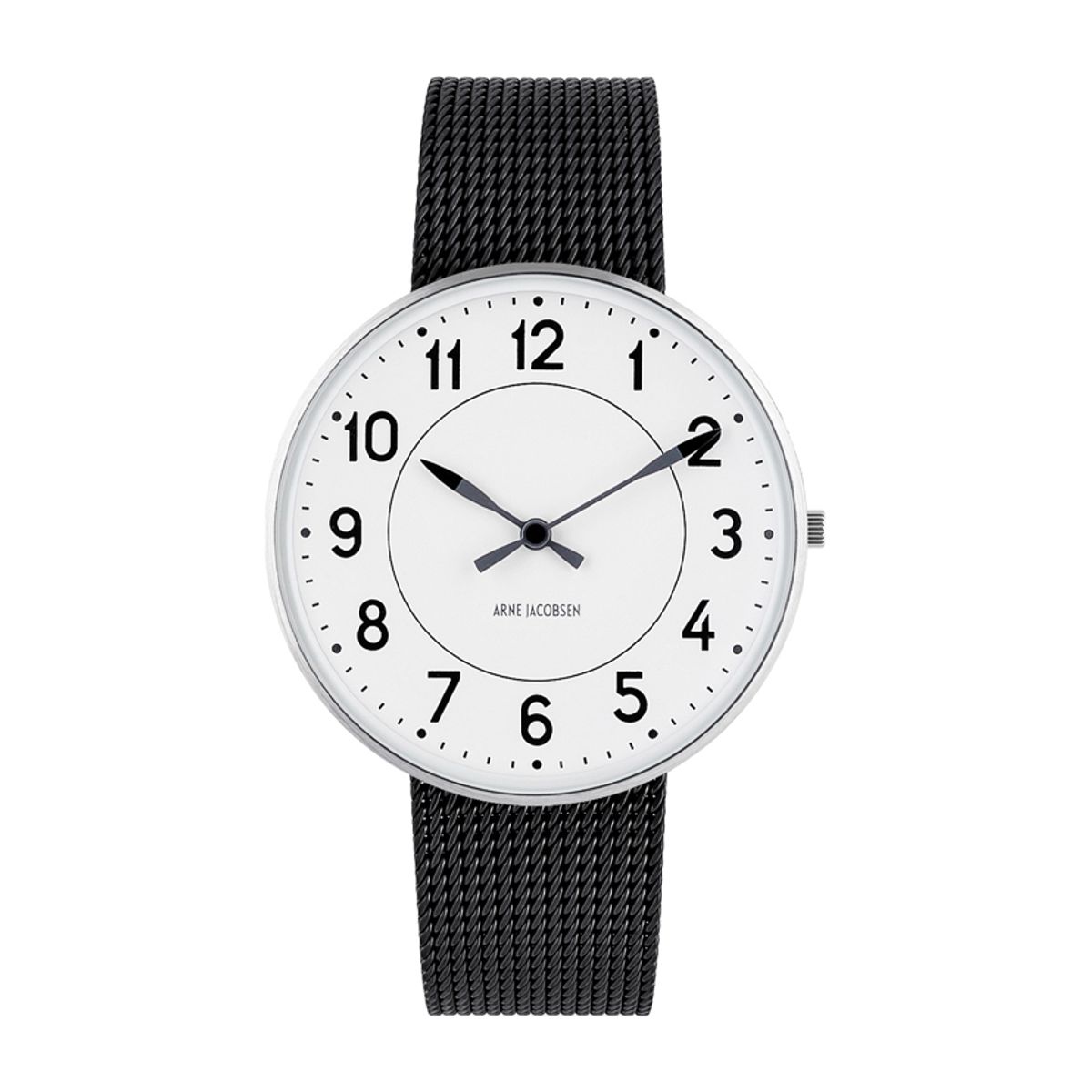 Arne Jacobsen Station Watch Unisexur, ø40mm med sort mesh lænke