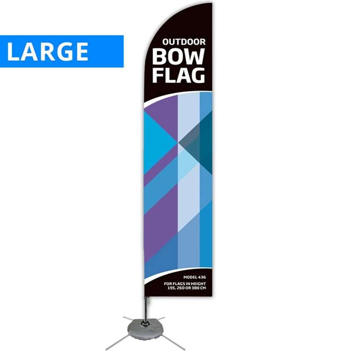 Beachflag, Outdoor Bow Flag, sort stang, Large, inkl. flag og Cross flag base