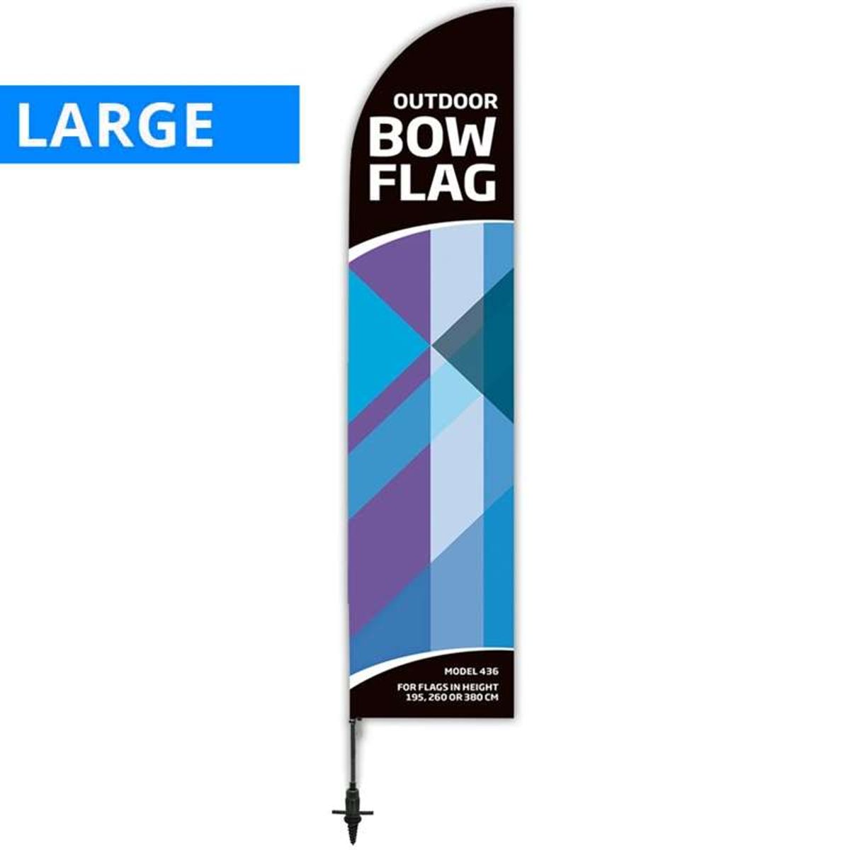 Beachflag, Outdoor Bow Flag, sort stang, Large, inkl. flag og Screw Flag Base