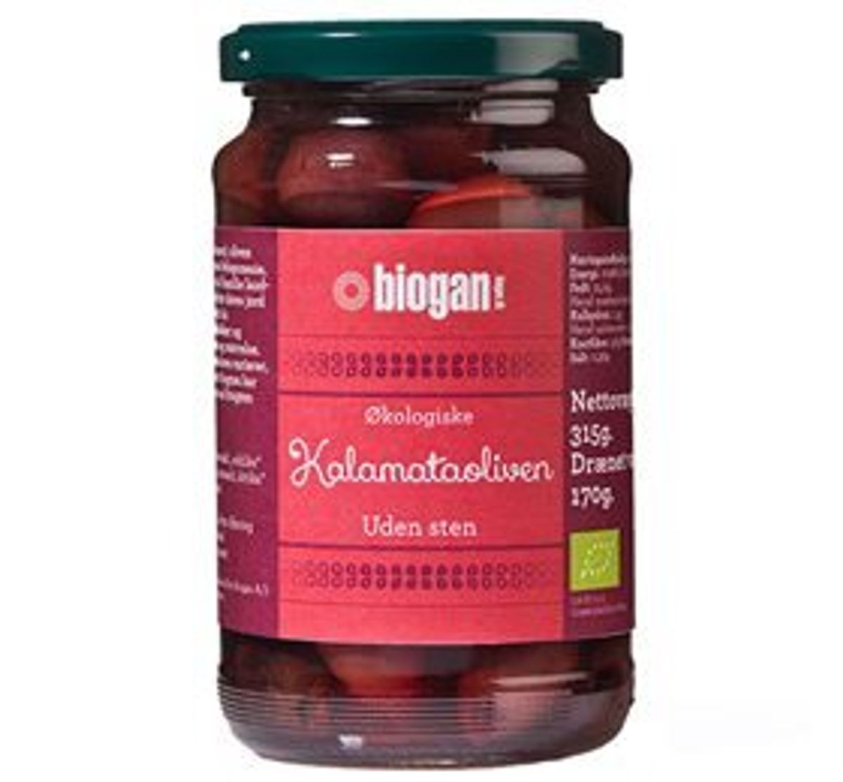 Biogan Oliven kalamata u. sten Ø, 340g.