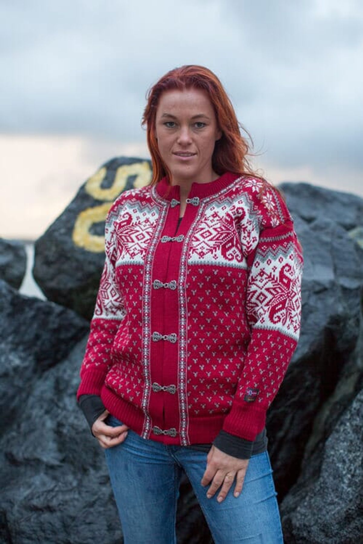 Charm - Norsk Strik Cardigan 100% Kamgarn - Rød