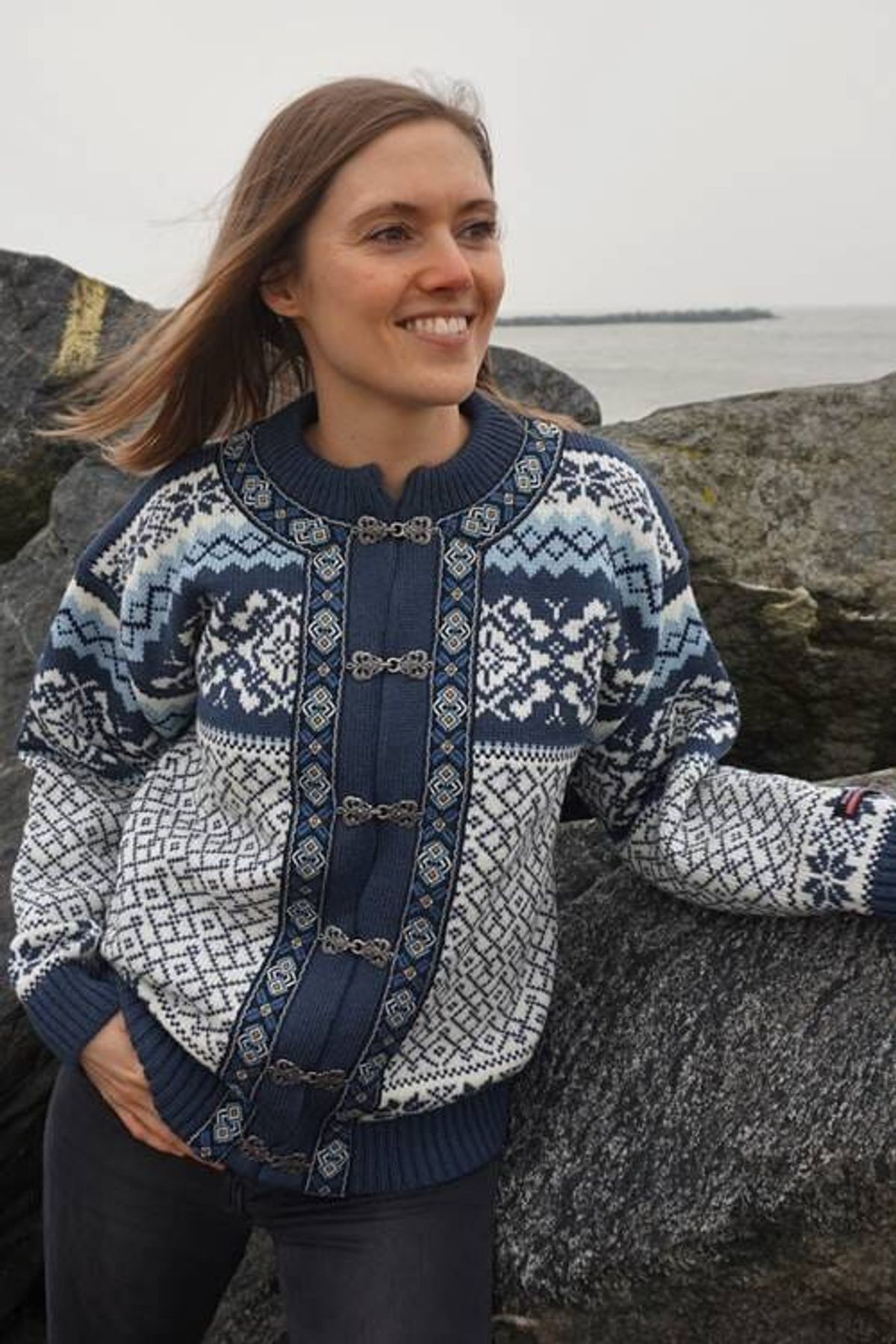 Charm - Norsk Strik Cardigan 100% Uld - Blå