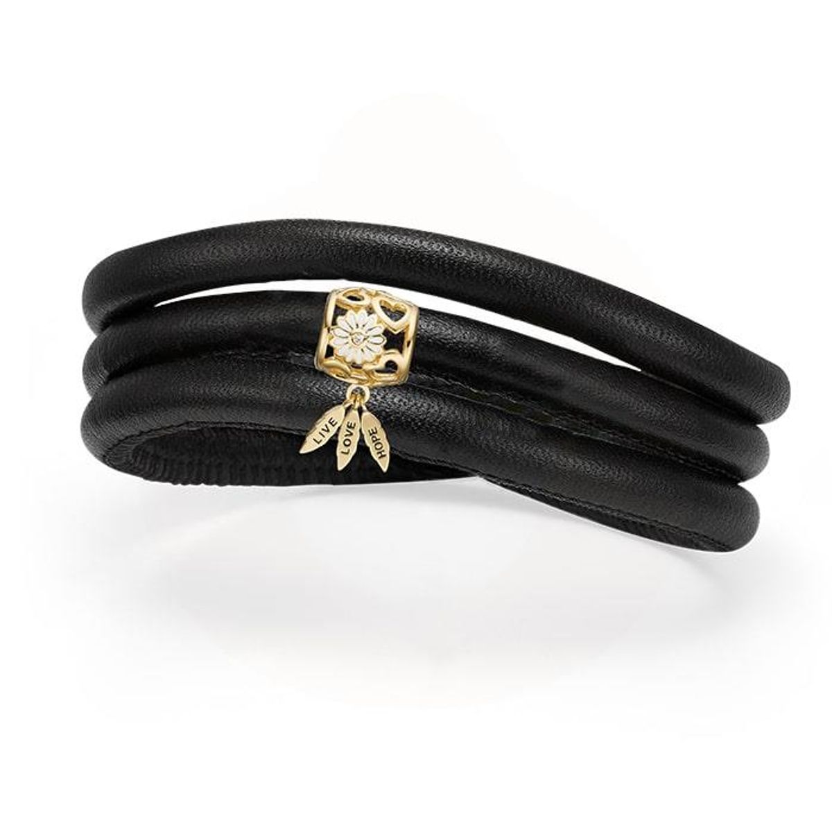 Christina Design London Jewelry & Watches - Støt Brysterne Kampagne Armbånd læder med forgyldt charms 605-LOVE-G