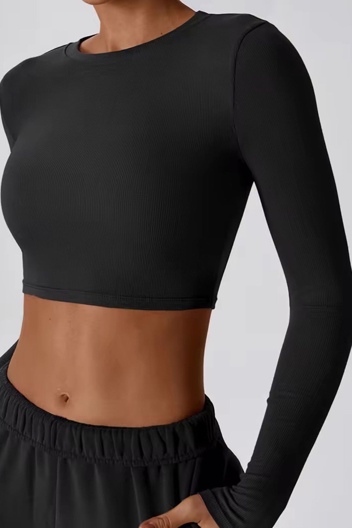 Crop top langt ærme Sort - Small / Black