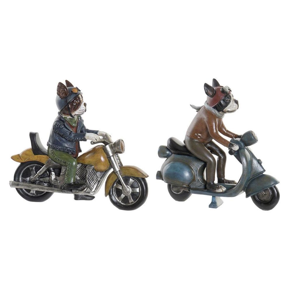 Dekorativ figur 27 x 10 x 24 cm Rød Blå Motorcykel Gul Vintage Hund (2 enheder)