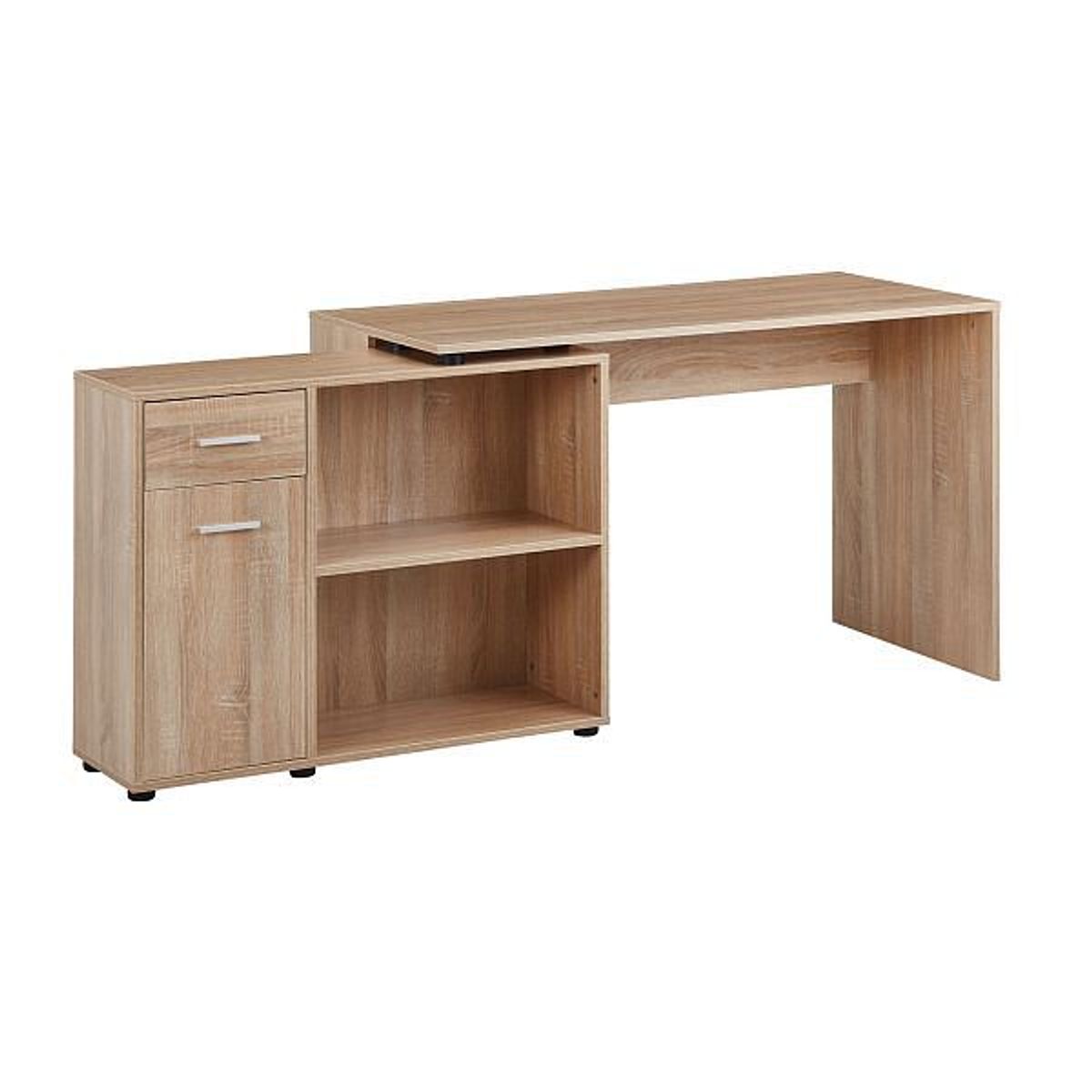 Designer hjørneskrivebord med hylde, 120 x 75,5 x 106,5 cm, sonoma naturfarvet