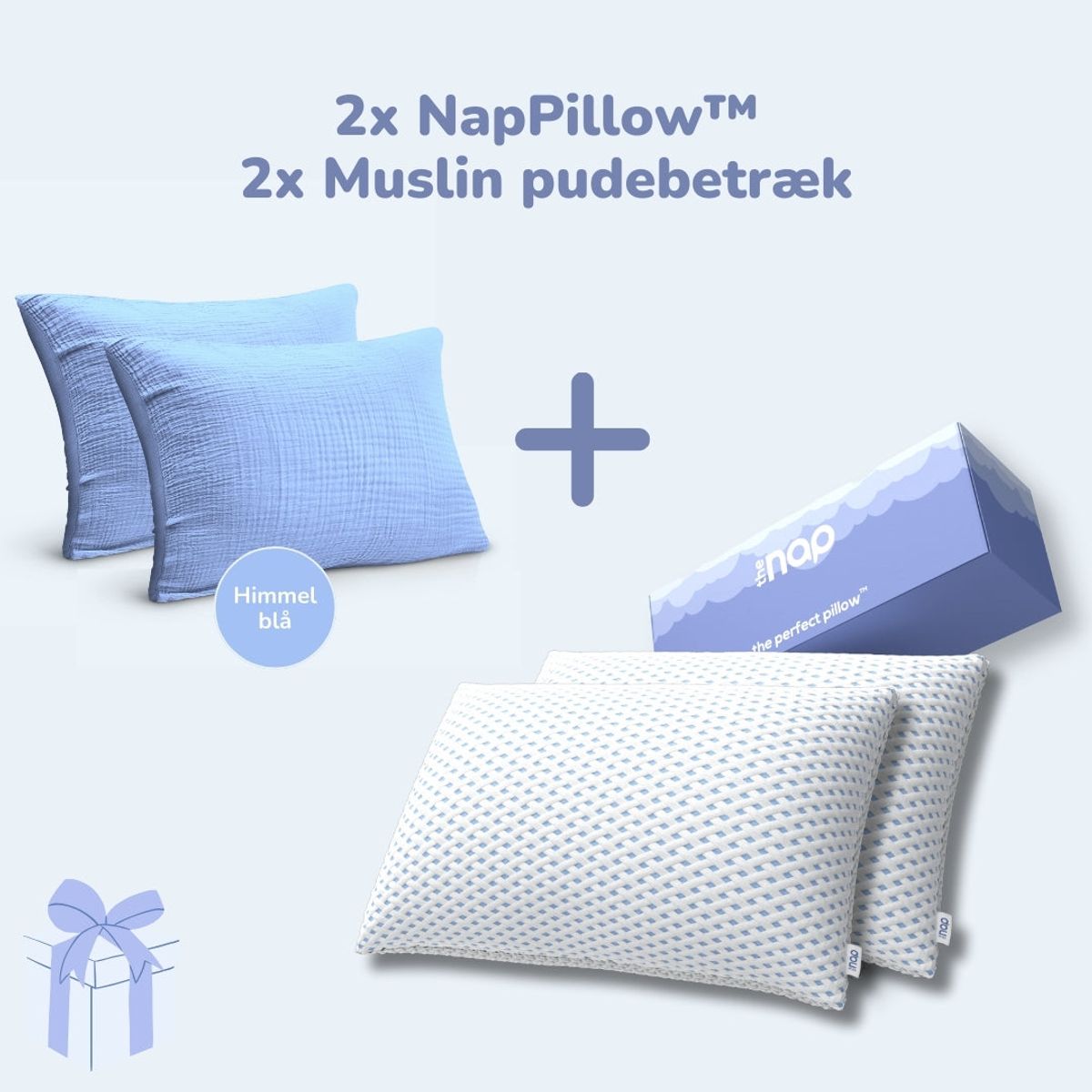 Dobbelt Pude Deluxe m. Himmelblå Muslin