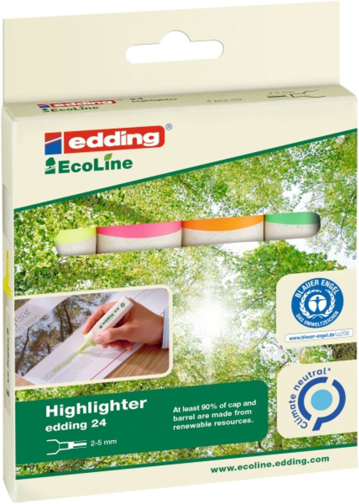 Edding Ecoline e-24 Highlightere, 2-5mm, farvemix 1, sæt med 4 stk.