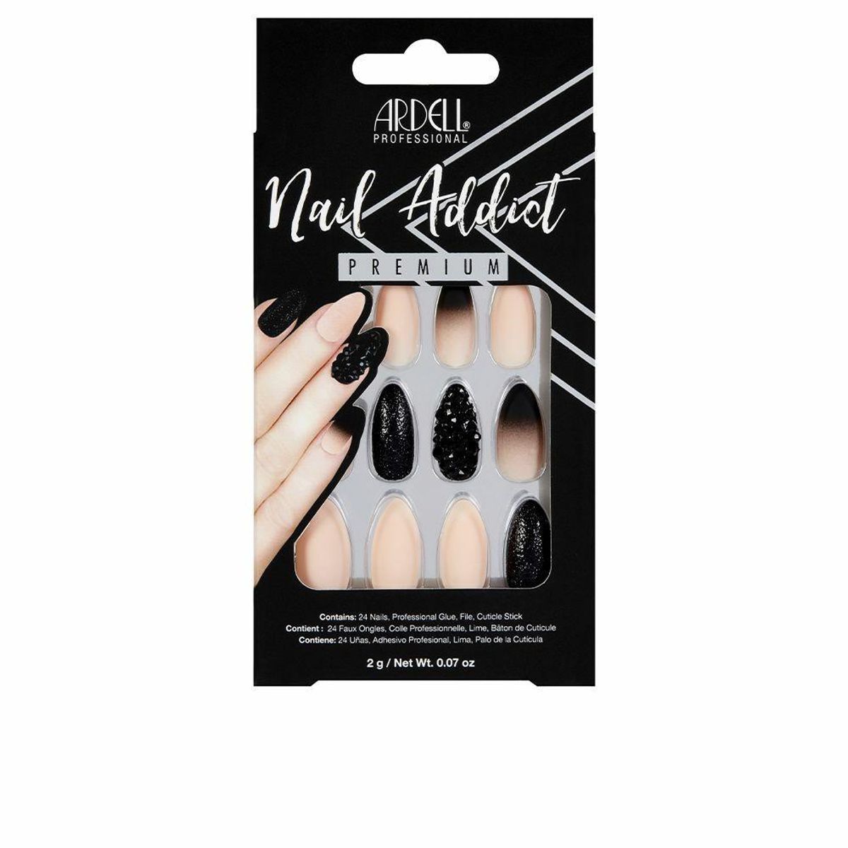 Falske negle Ardell Nail Addict Black Stud & Pink Ombre (24 stk)