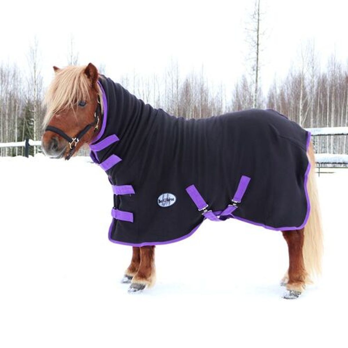 Fleece Cooler med hals til pony - Sort/Lilla, 95cm