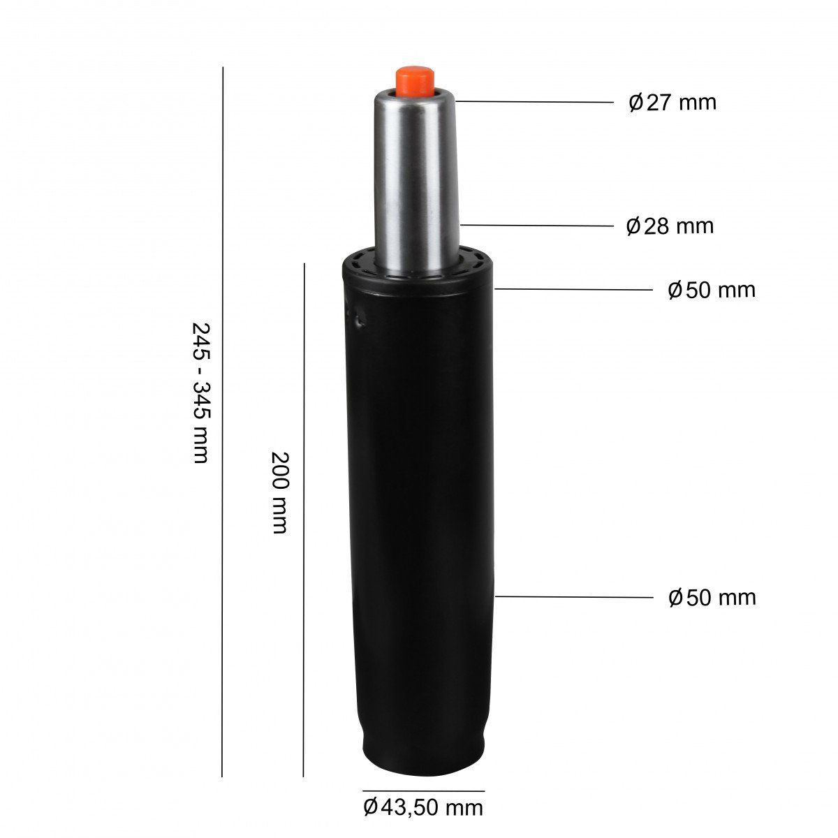 Gasfjeder Til Kontorstol, 345 Mm Sort