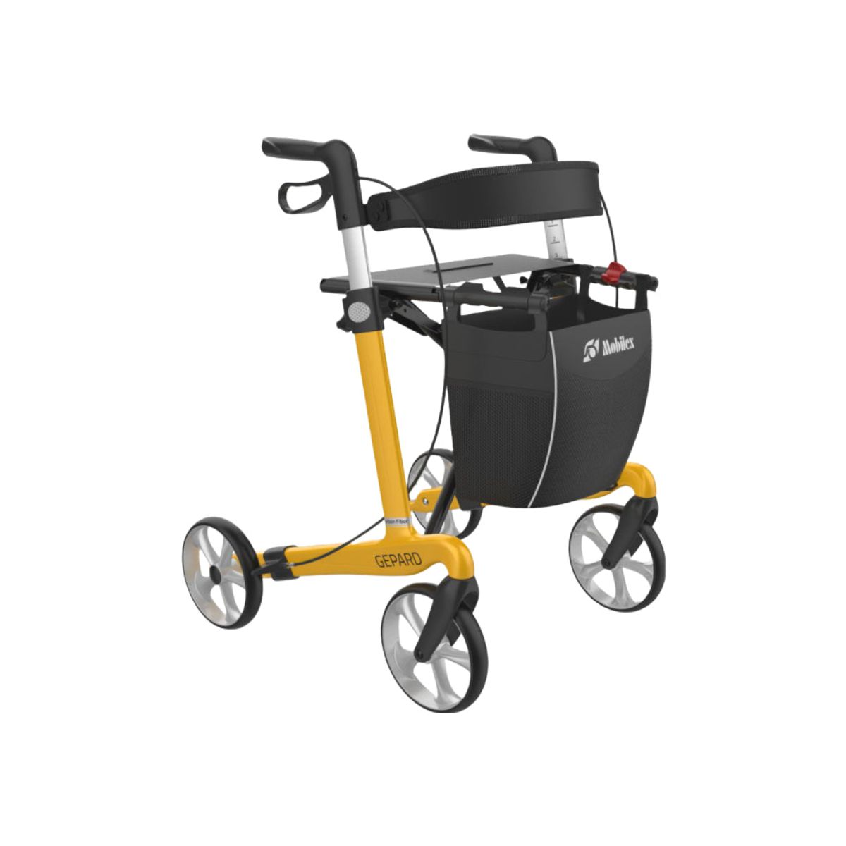 Gepard letvægtsrollator | Mobilex - 5,1 kg, kulfiber, inkl. taske, ryglæn og stokkeholder - Medium (standard)