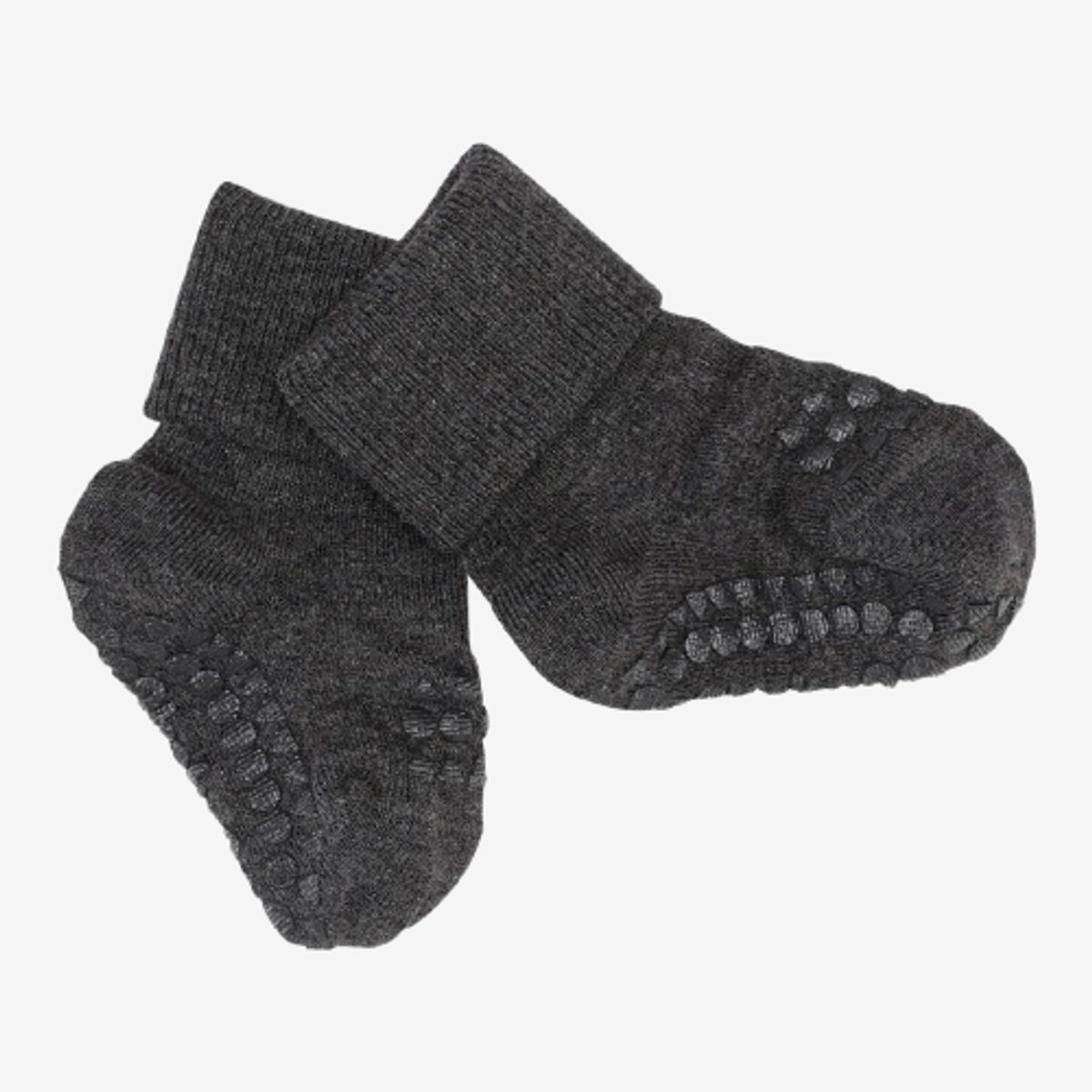 GoBabyGo bambus sokker med skridsikkert gummi - Dark Grey melange - 1-2 år