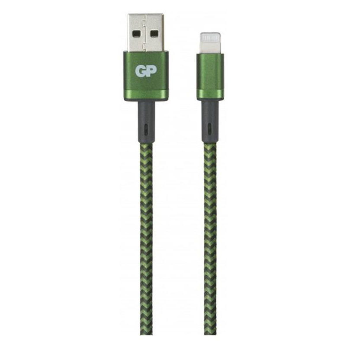 GP Batteries 1m USB-A til MFi Lightning kabel, +15.000 bøjninger, Grøn