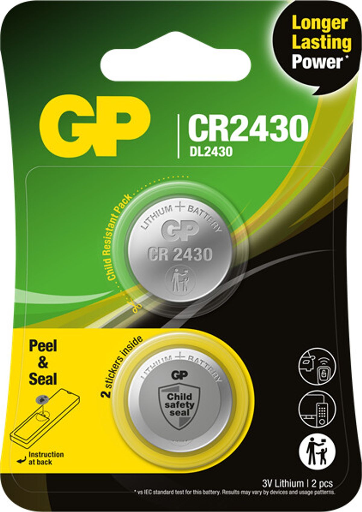 Gp - Lithium Knapcelle Batterier Cr2430 3v - 2 Stk