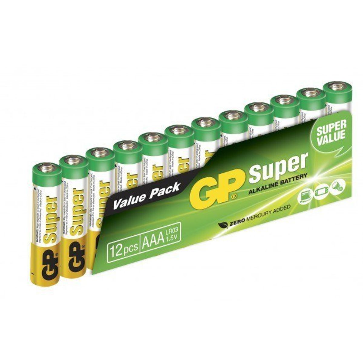 GP Super Alkaline AAA batteri, 24A/LR03, 12-pak engangsbatterier