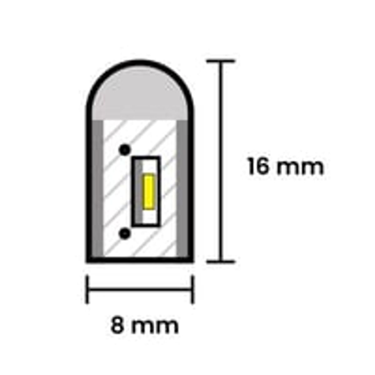 Hvid 8x16 CLIP-ON Neon Flex LED Strip - 9W pr. meter, IP67, 230V