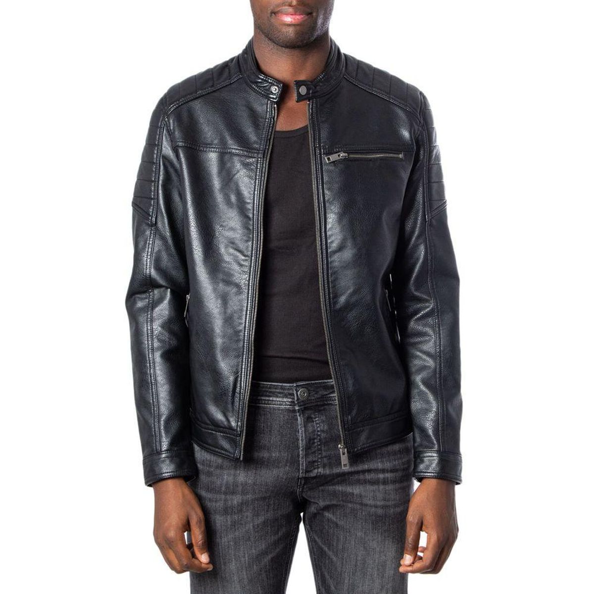 Jack Jones Black Synthetic Leather Jacket