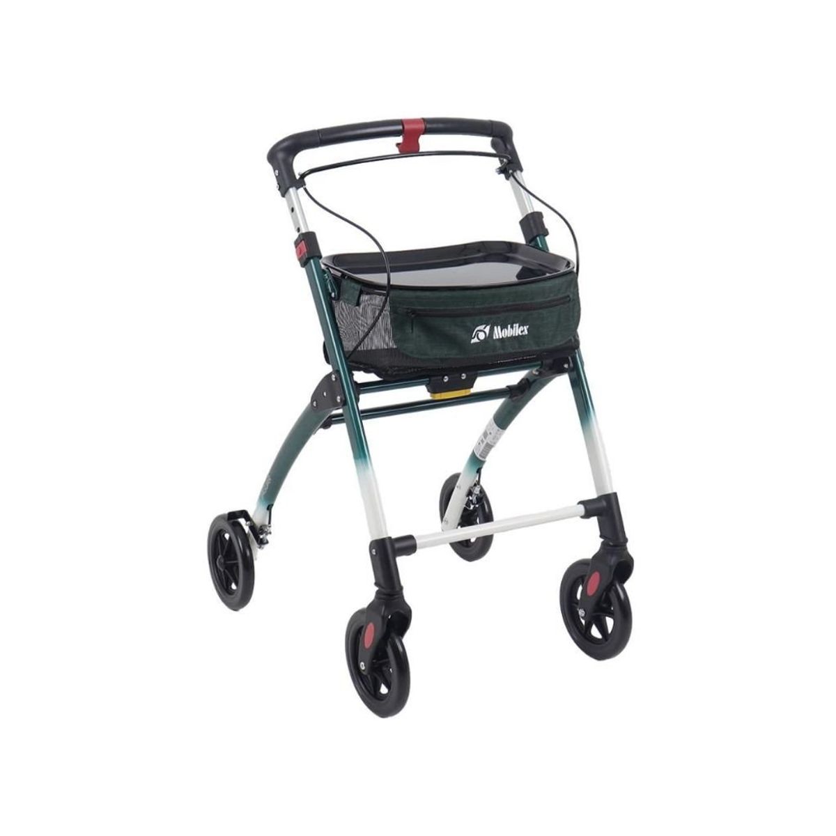 Jaguar indendørs letvægtsrollator - GRØN/HVID | Mobilex - 6,3 kg, inkl. taske og bakke