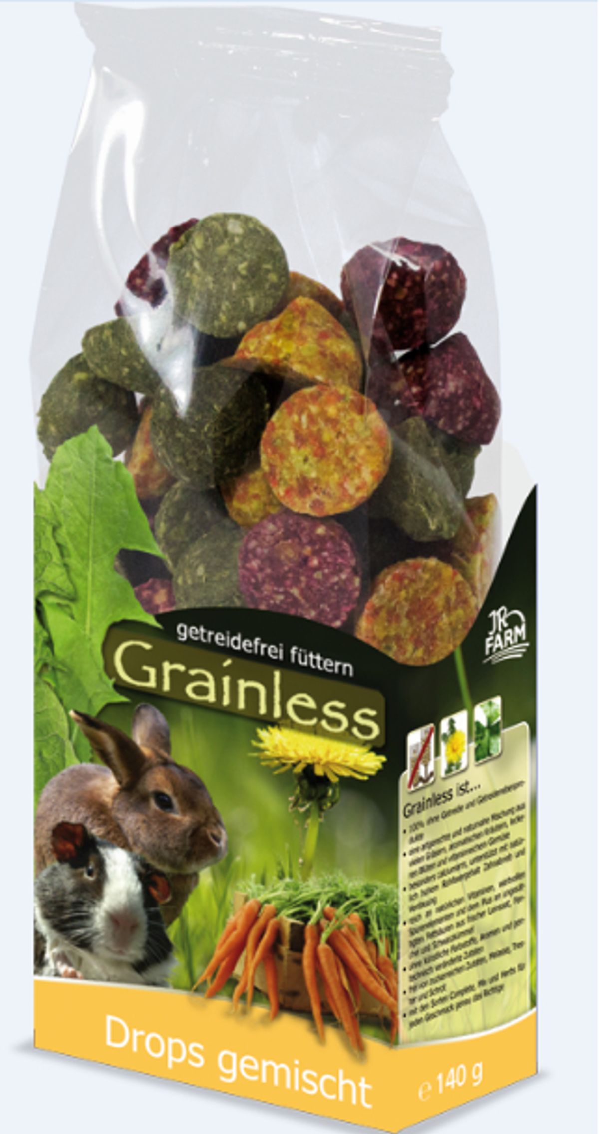 JR Farm Gnaver Natur Snack Godbidder Drops Mix - 140g - Kornfrie - Sukkerfrie