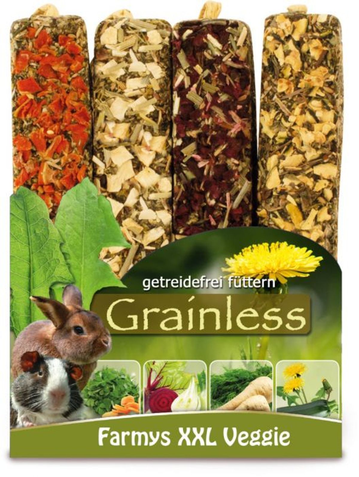 JR Farm Gnaver Snack Gnaverstænger XXL Farmys Veggie - 4-paks - 450g - Kornfrie - Sukkerfrie