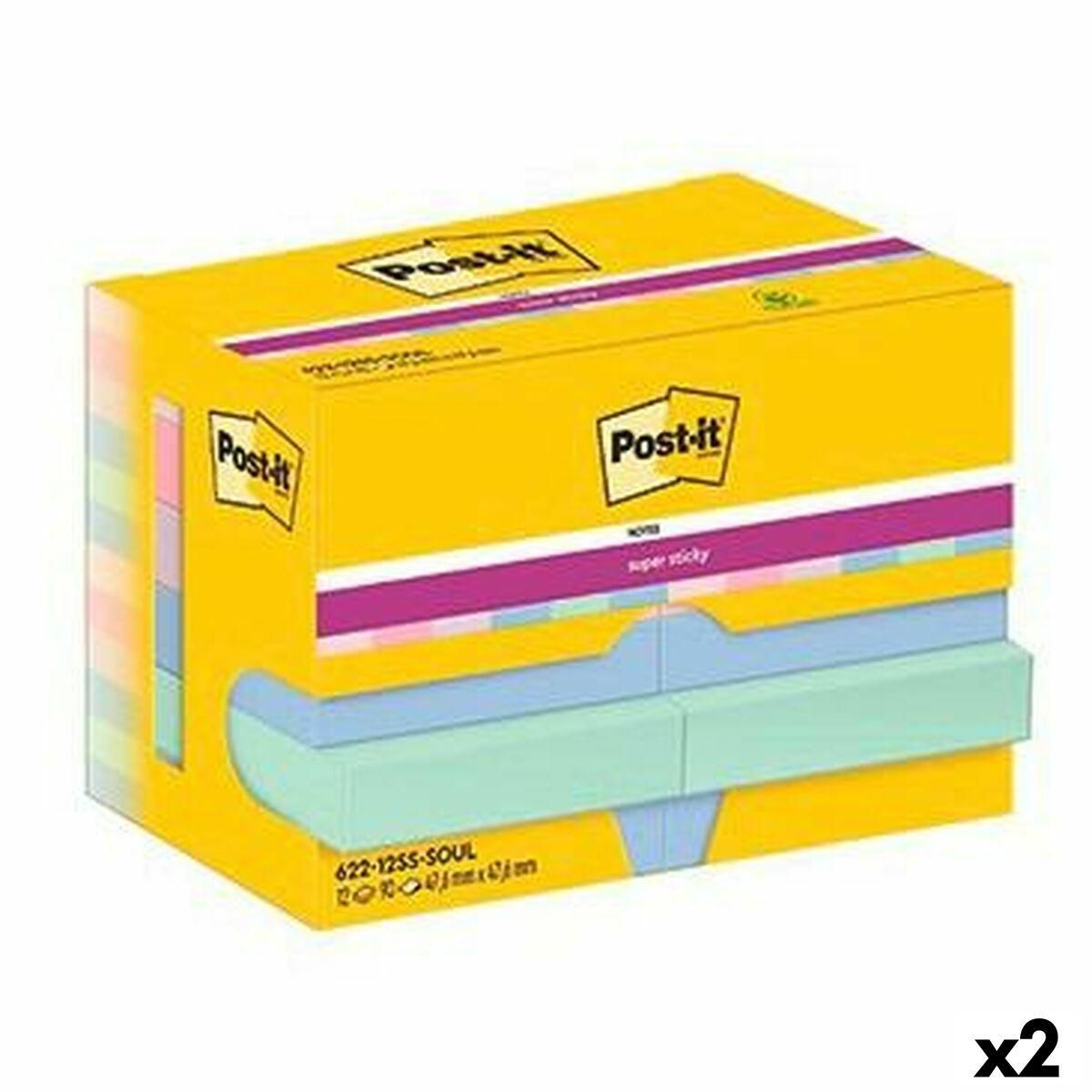 Klæbende huskesedler Post-it Super Sticky Multifarvet 12 Dele 47,6 x 47,6 mm (2 enheder)