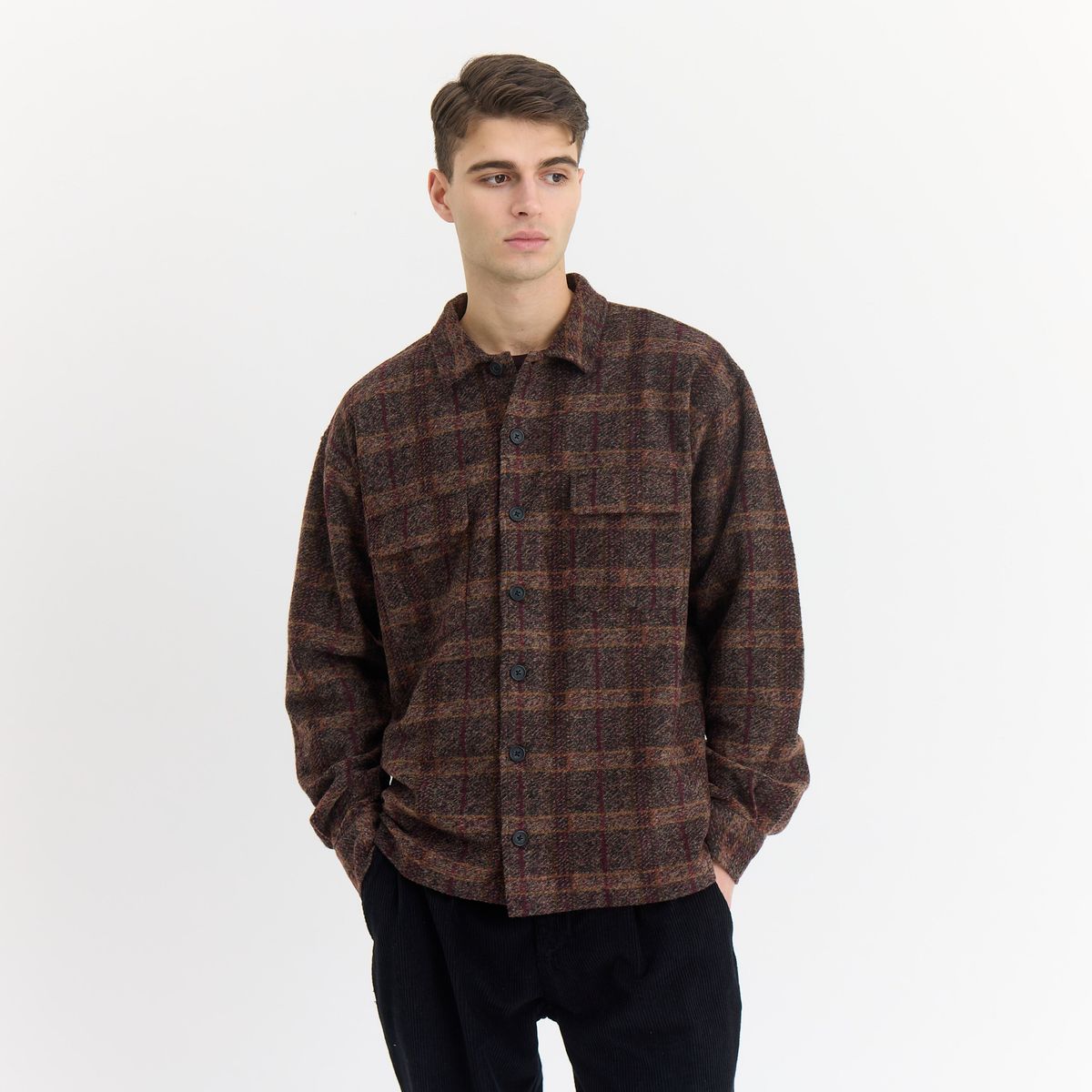 Lennox Wool Overshirt Wood - Recycled - Ebony Brown / L