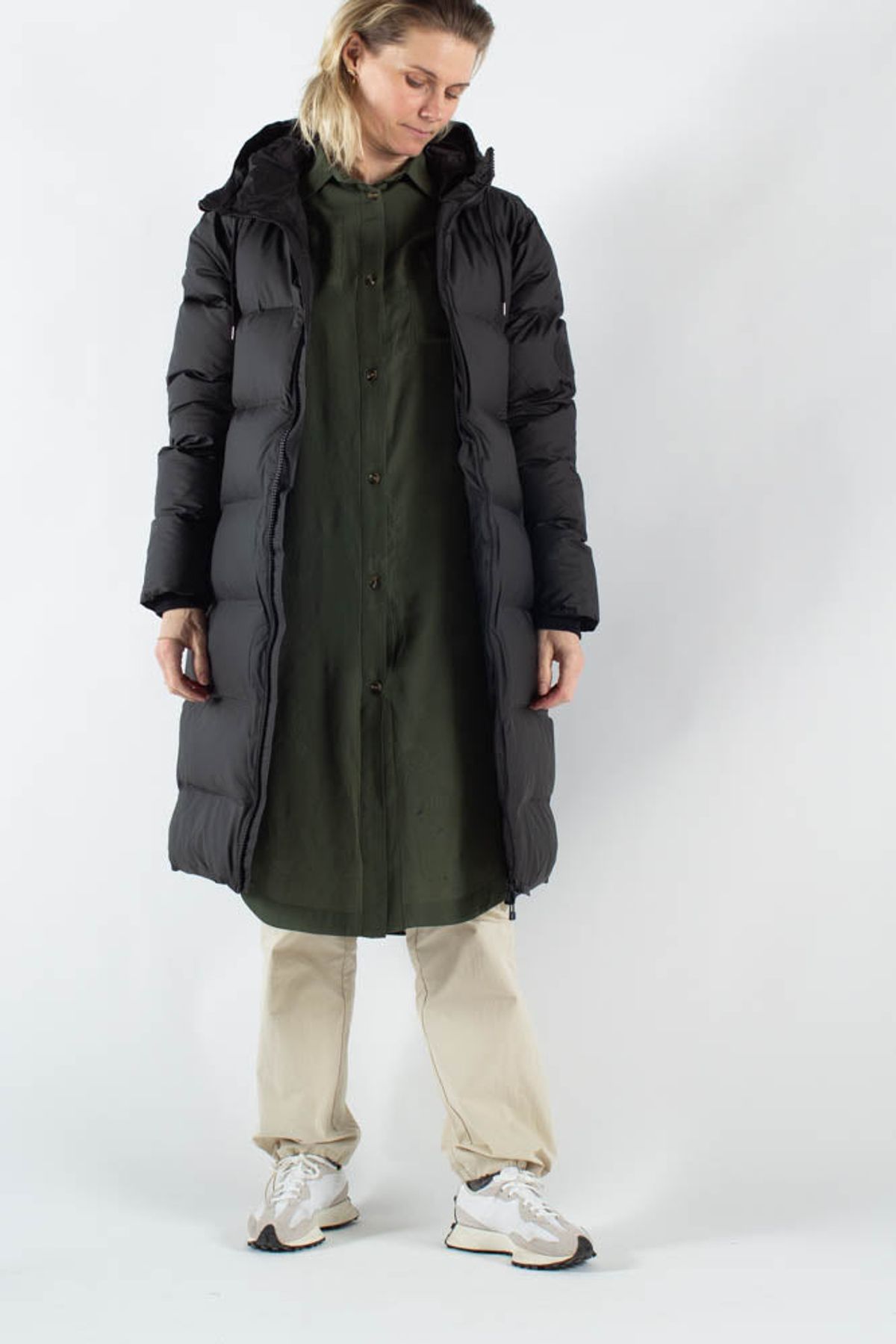 Long Puffer Jacket - Black - Rains - Sort M