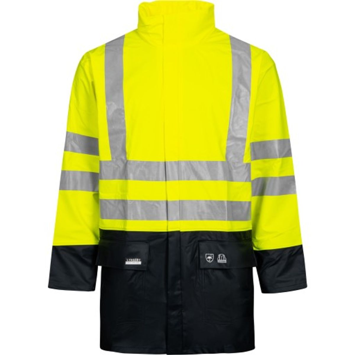 Lyngsøe PU regnjakke, High-Vis gul/marine, klasse 3, str. 2XL