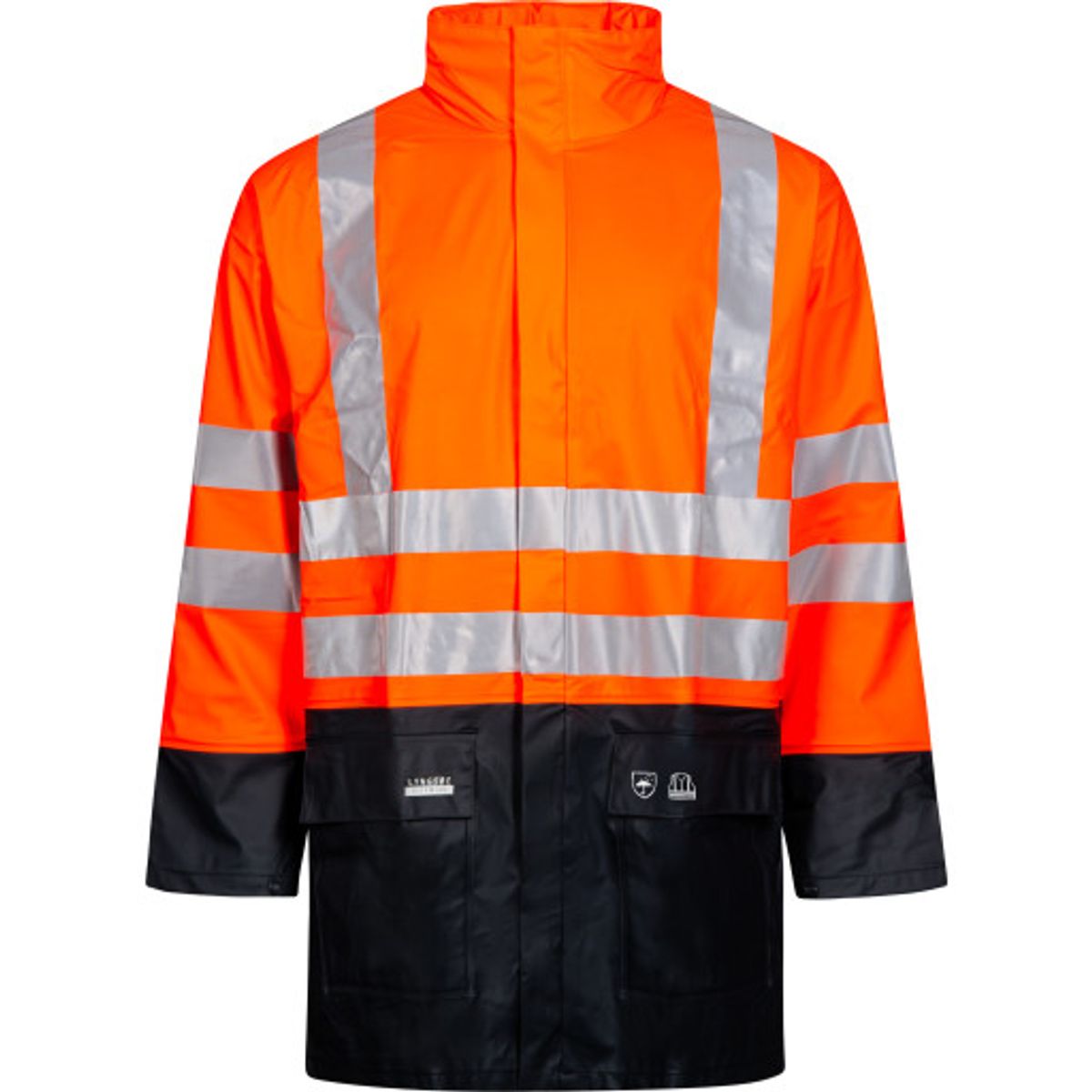 Lyngsøe PU regnjakke, High-Vis orange/marine, klasse 3, str. 3XL