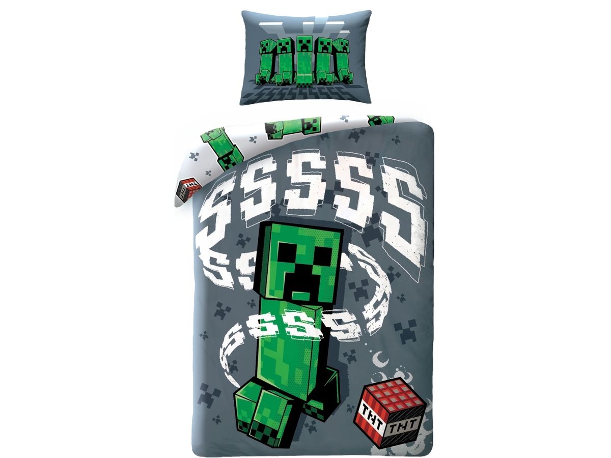 Minecraft Creeper Sengetøj 140 X 200 Cm - 100 Procent Bomuld