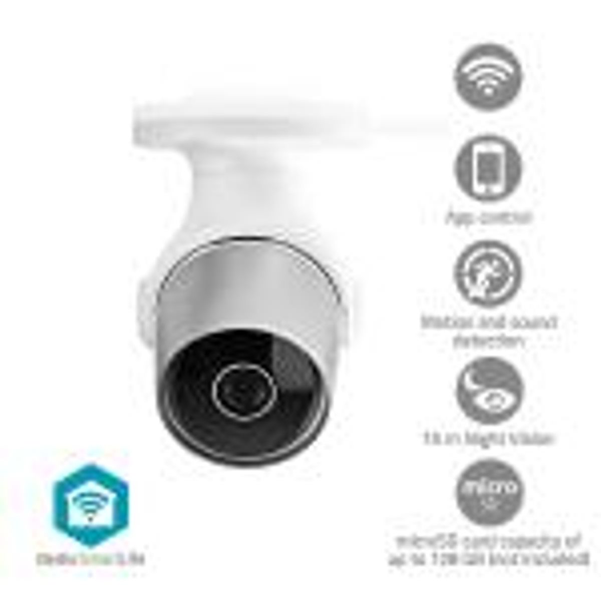 Nedis SmartLife udendørskamera | Wi-Fi | Full HD 1080p | IP65 | Cloud / MicroSD | 12 VDC | Nattesyn | Android & iOS | Hvid / Sølv