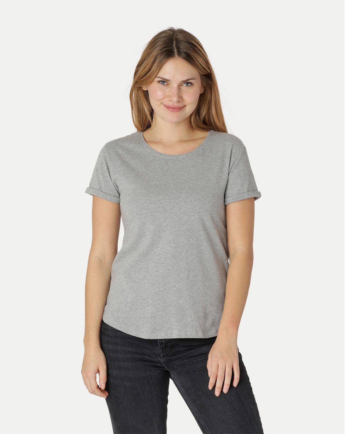 Neutral Dame Roll Up Sleeve T-Shirt Grå Melange